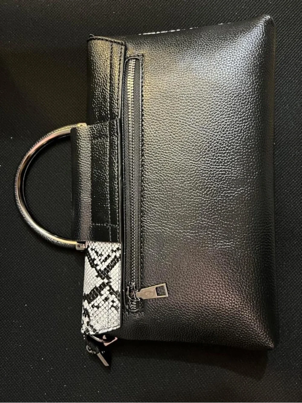 Black & White Snake-Print Top Handle Bag